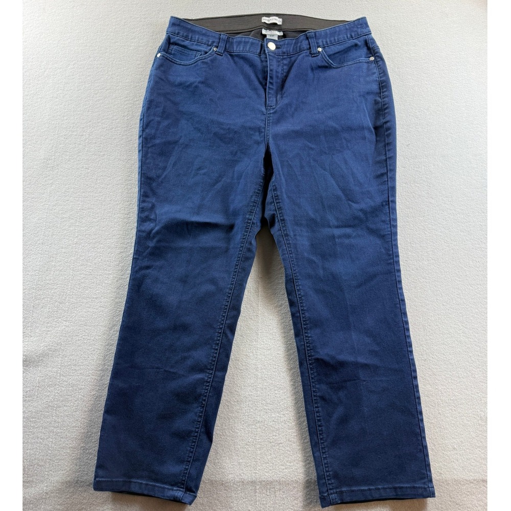 Catherines Sateen Stretch Pants Women 16WP Blue Straight Leg Elastic Waist 35x26